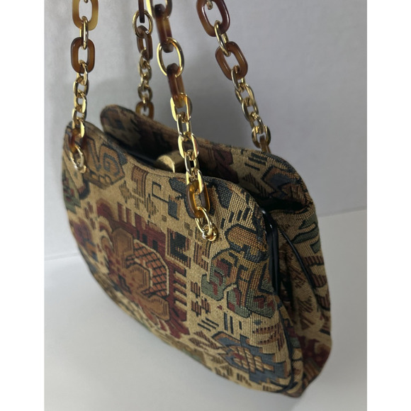 Vtg Morris Moskowitz Bag Tapestry Mini Purse Tortoise Chain Snap Closure Handbag - Picture 4 of 15